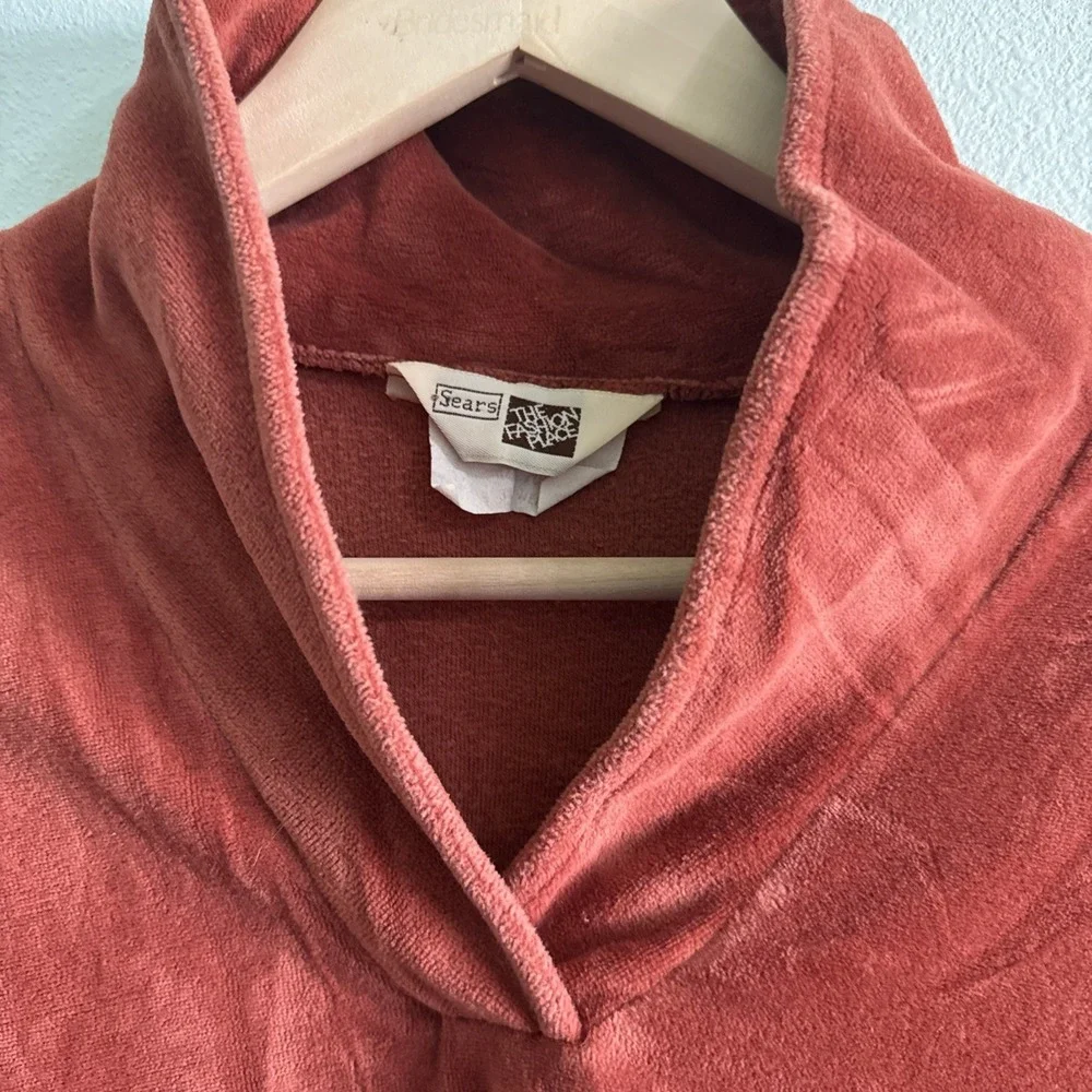 Vintage Sears The Fashion Place Velour pullover Sweater Med  70's Rust cowl Neck